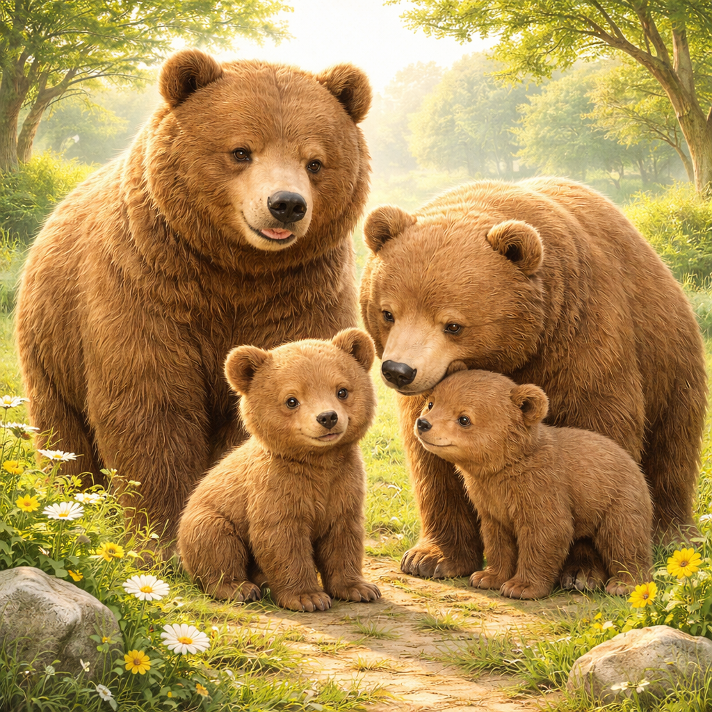 Illustration showing a group of bears (collective nouns for bears)